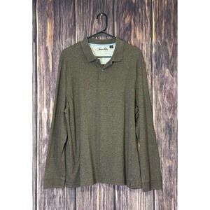 Tasso Elba Polo Shirt Mens XL Brown Heathered Long Sleeve Casual Comfort